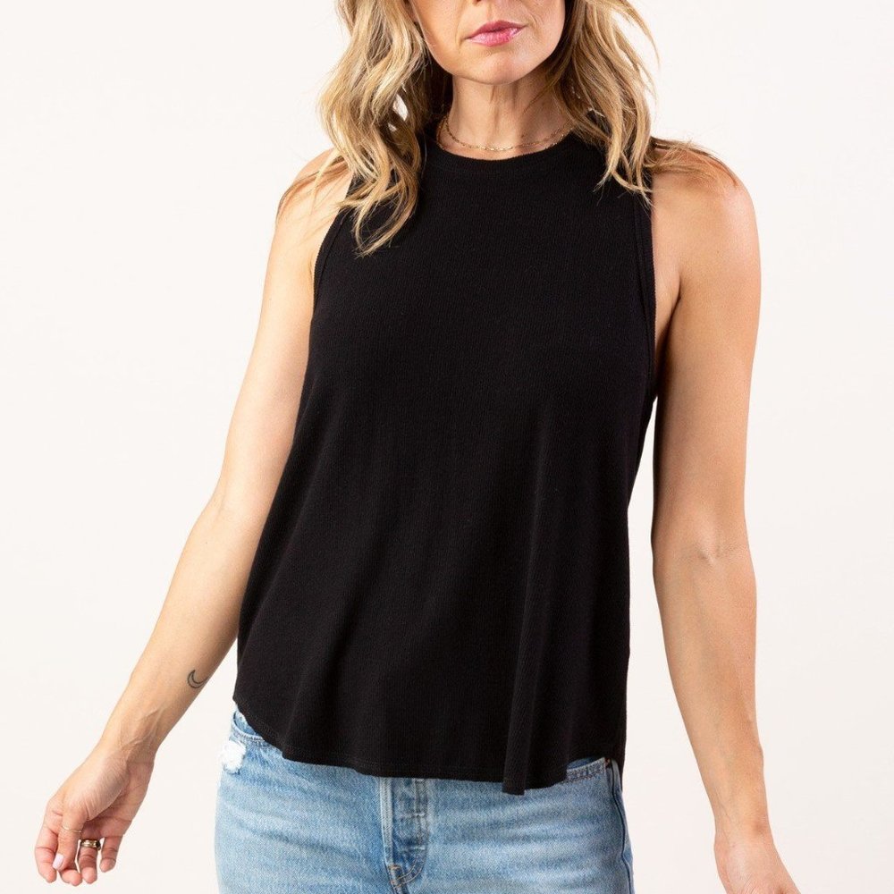 Lovestitch Black Bamboo Ribbed Tank Top Sz S